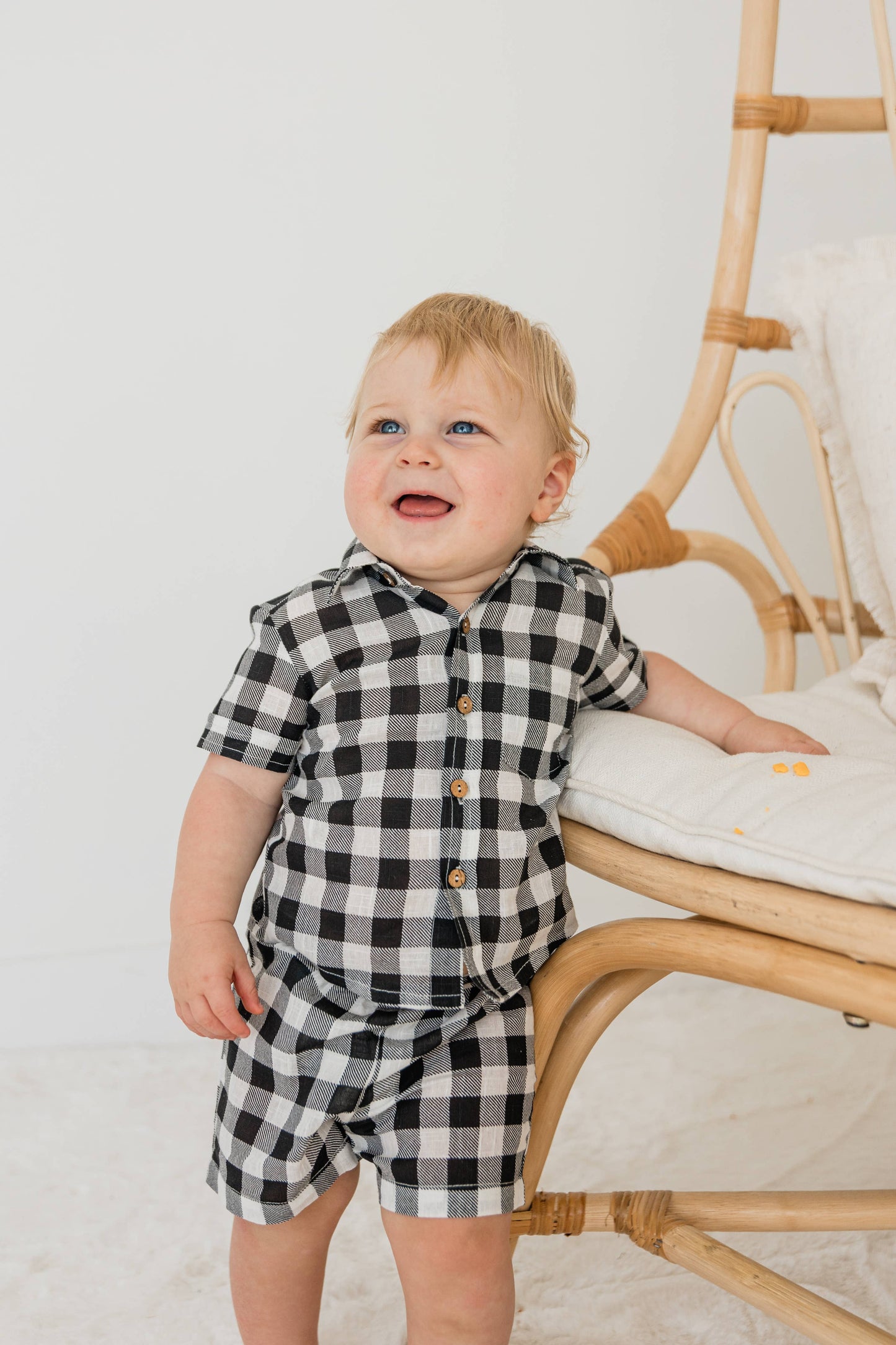 Black Checkered Printed Boys Shirt & Shorts Set