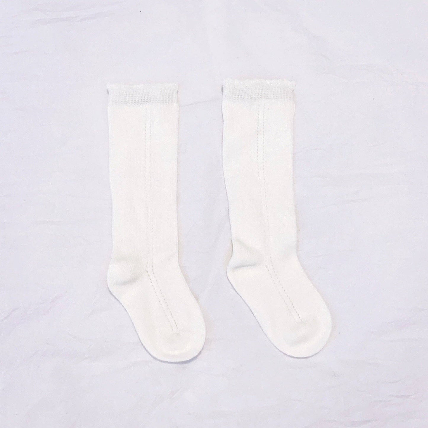 Cotton Frill Knee Socks - White