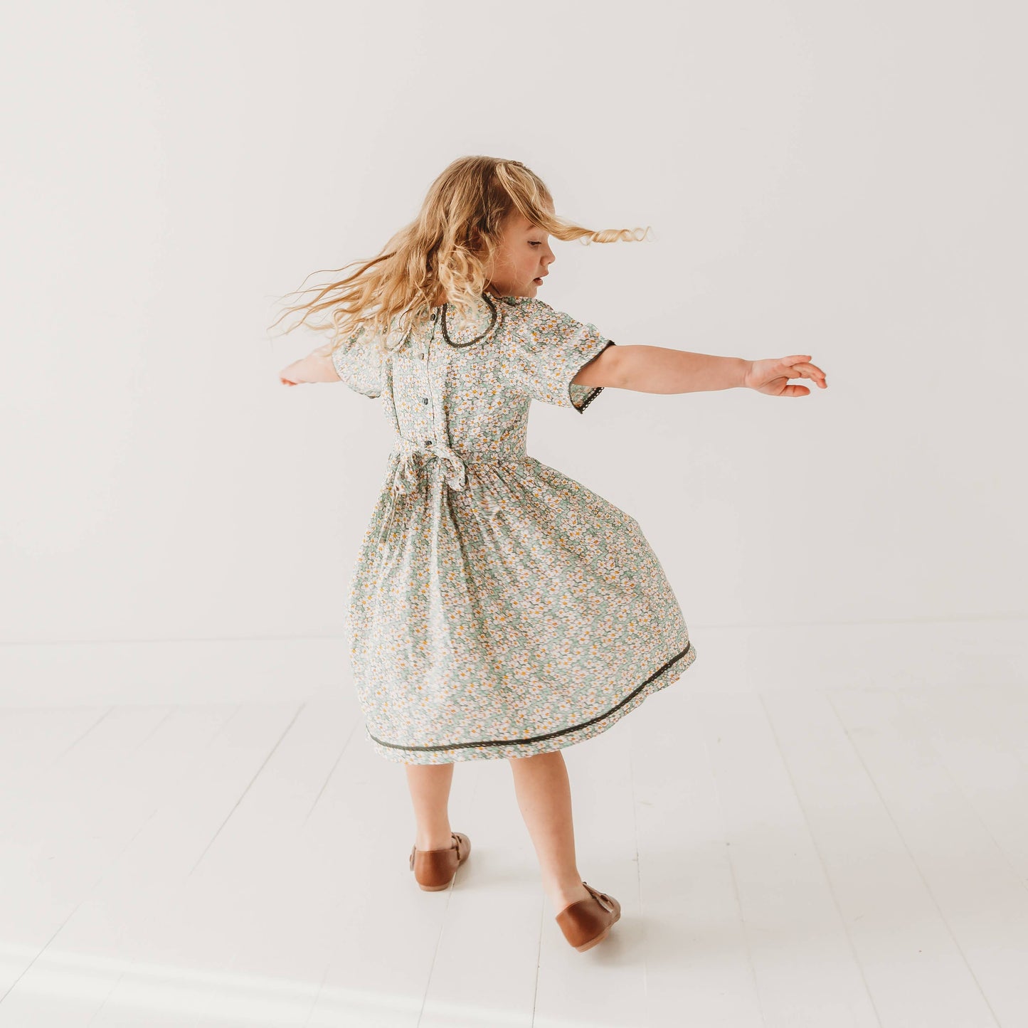 Green Floral Dress with Petal Collar