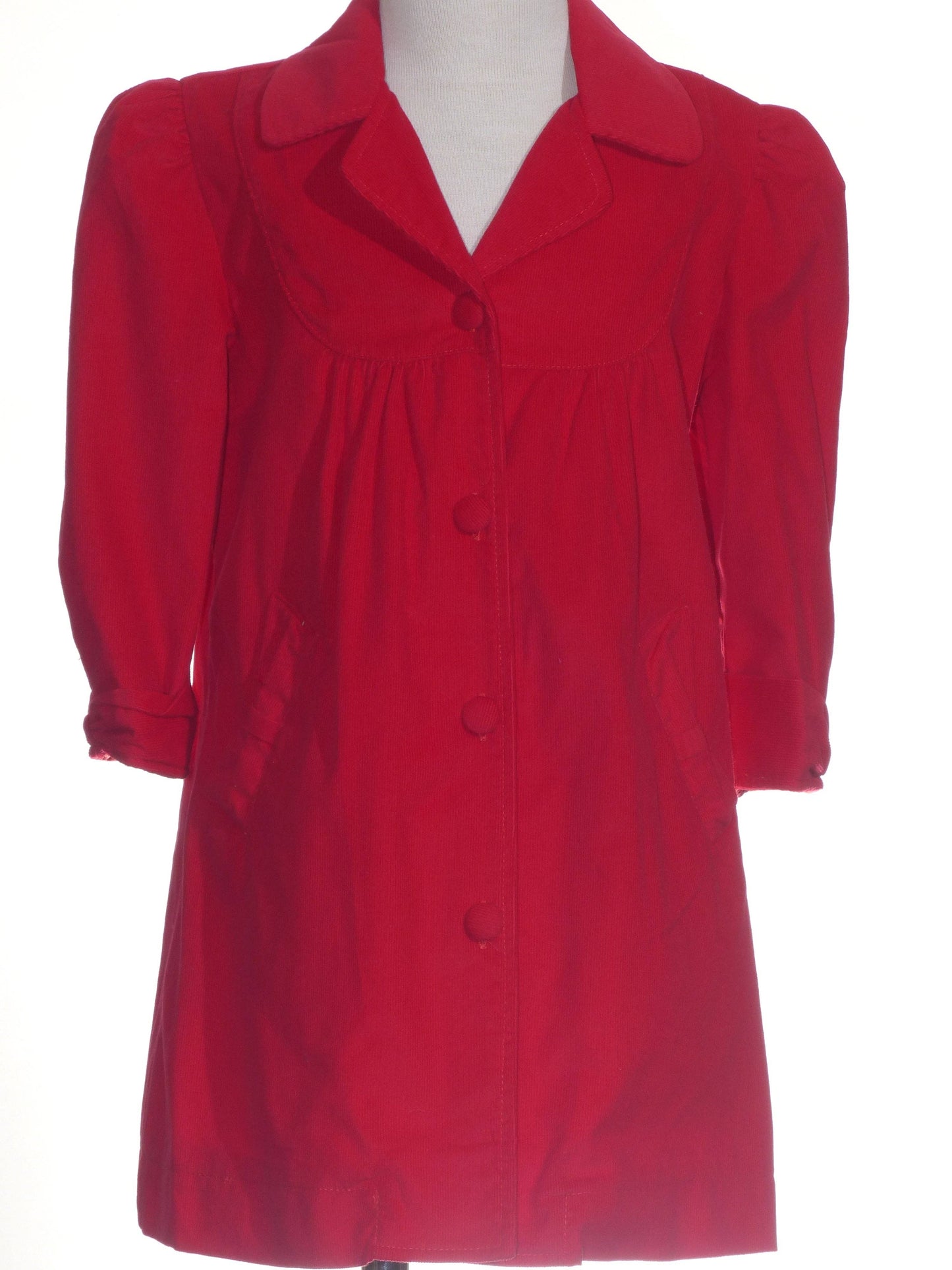 Hello Bebes! - Red Corduroy Single Breasted Coat: 3T