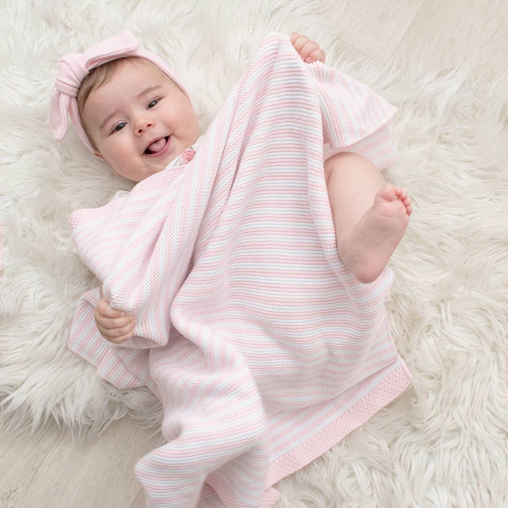 Blush Stripe-100% Cotton Knit Blanket