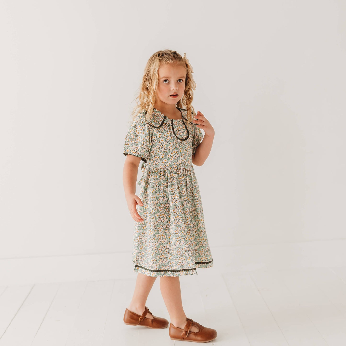 Green Floral Dress with Petal Collar