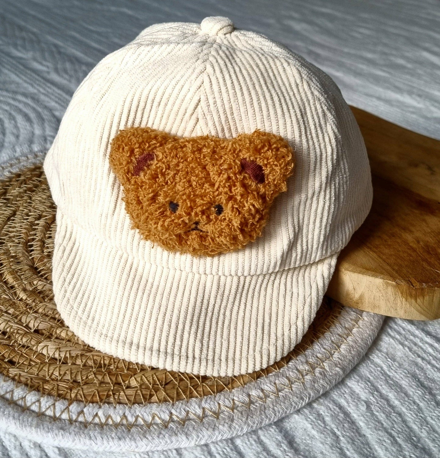 Beige corduroy teddy bear cap