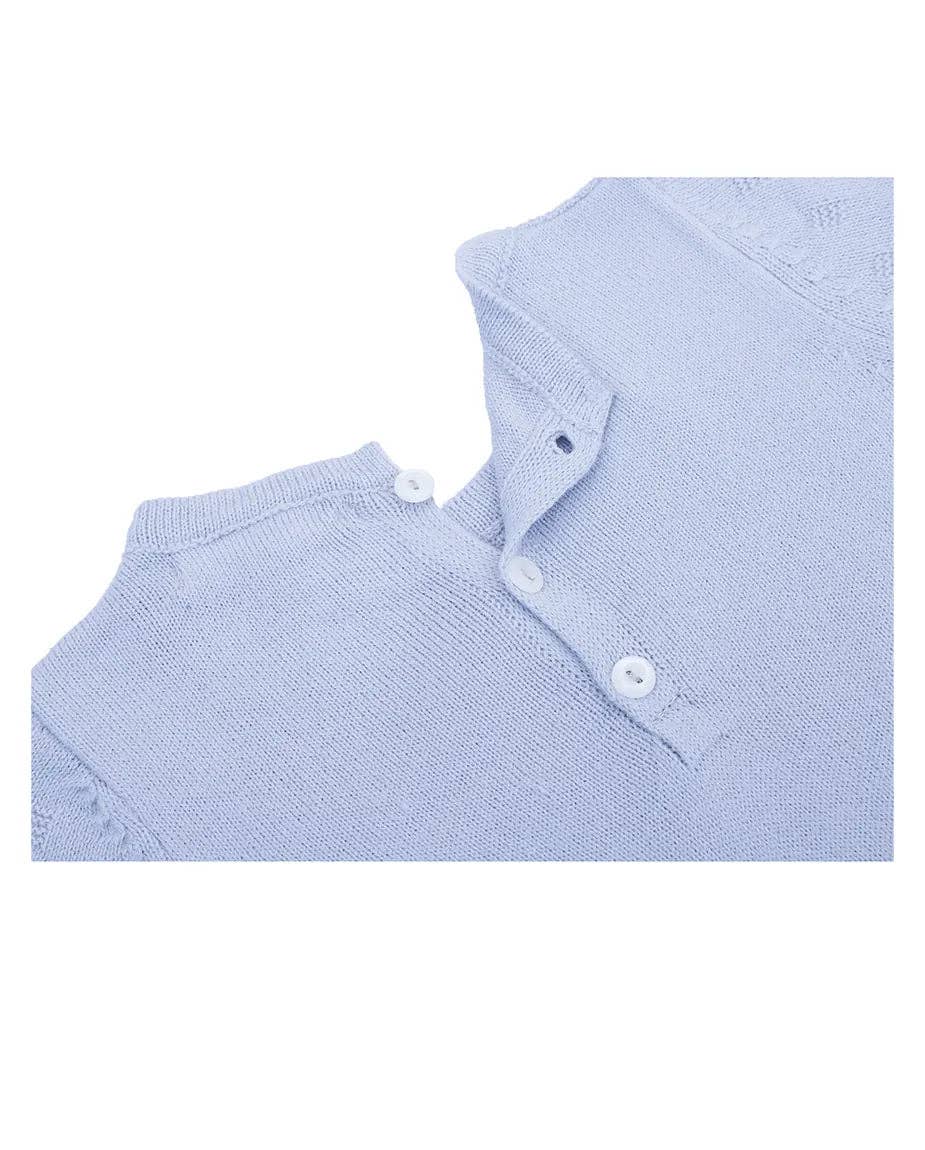 Lilax - Newborn Baby Pointelle Textured Knit Jumpsuit: Blue / 6-9M