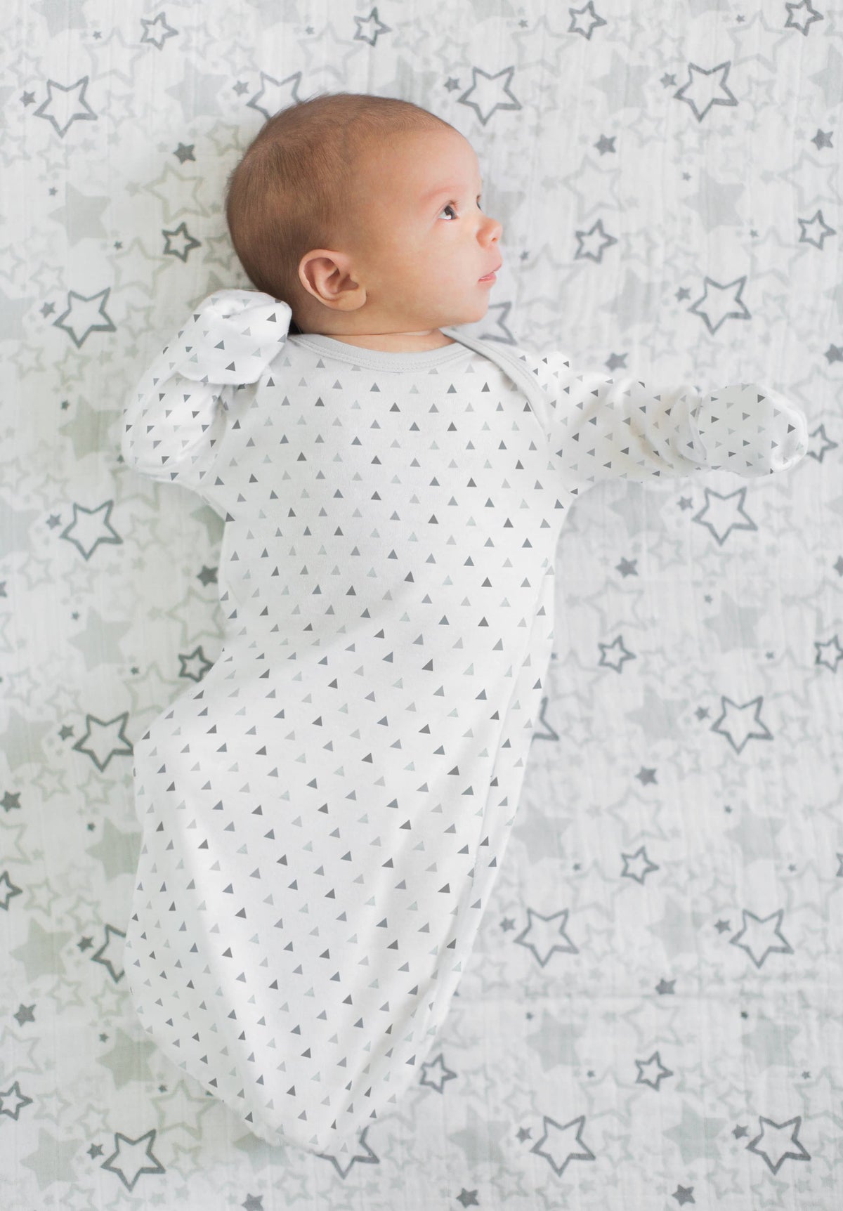 SwaddleDesigns - 2pc Gift Set - Pajama Gown and Hat - Sterling Tiny Triangles