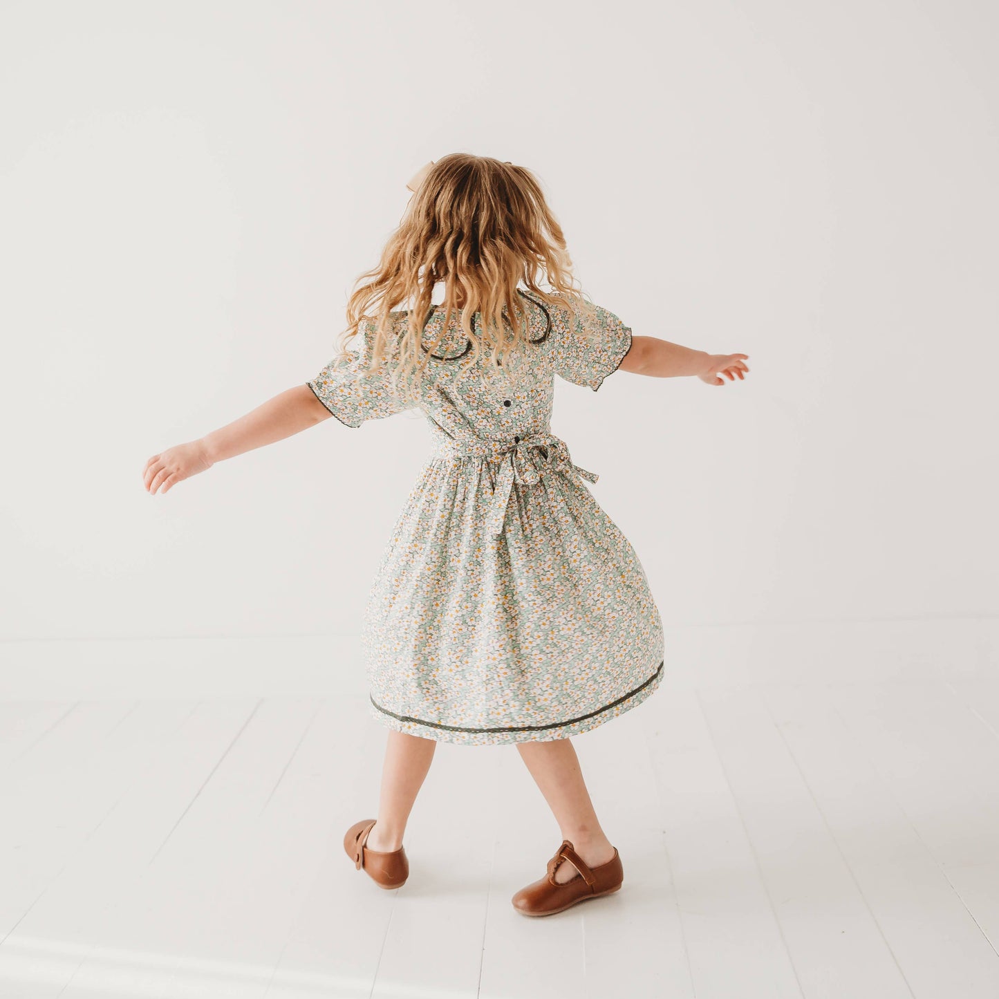 Green Floral Dress with Petal Collar