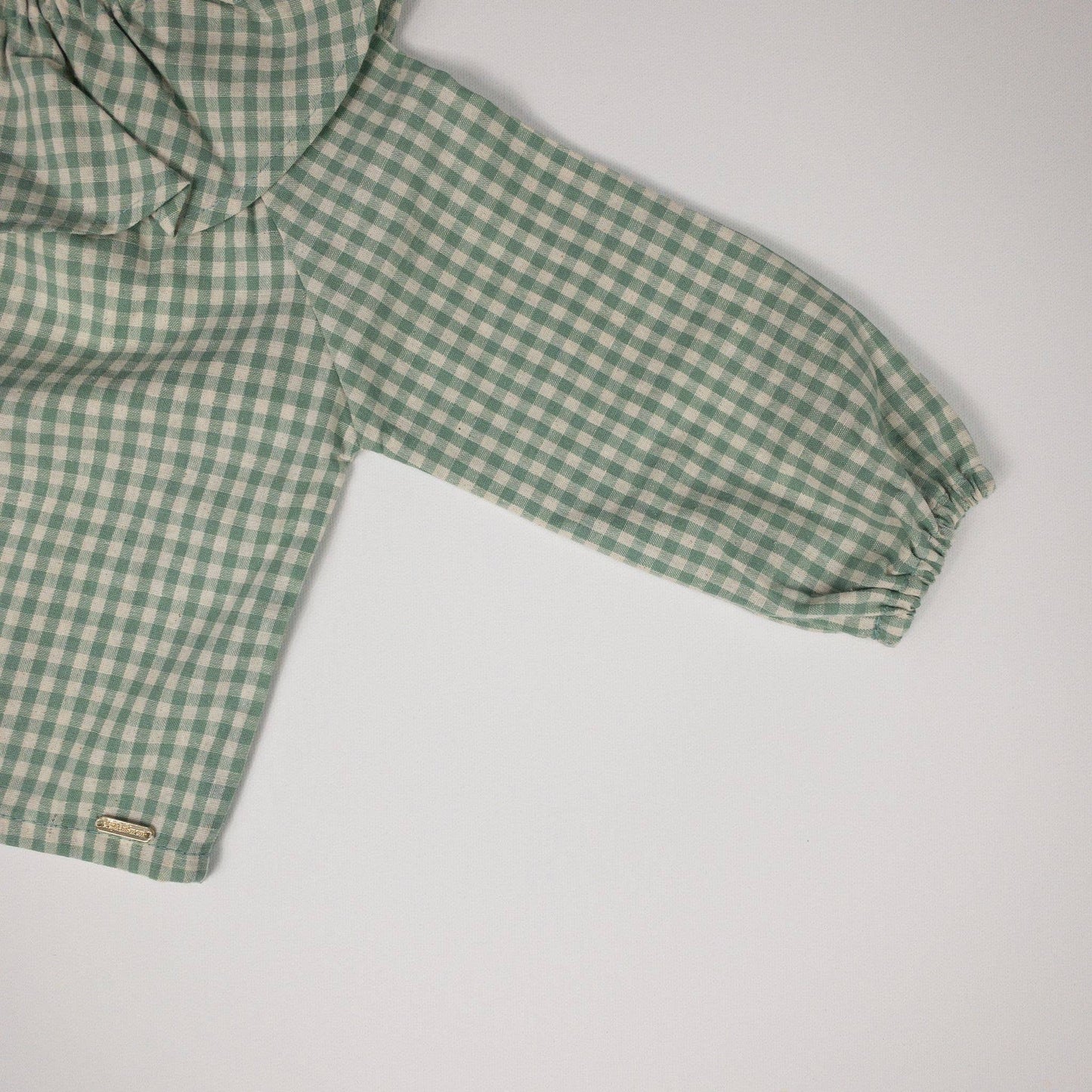 Green plaid round collar and bloomer outfit