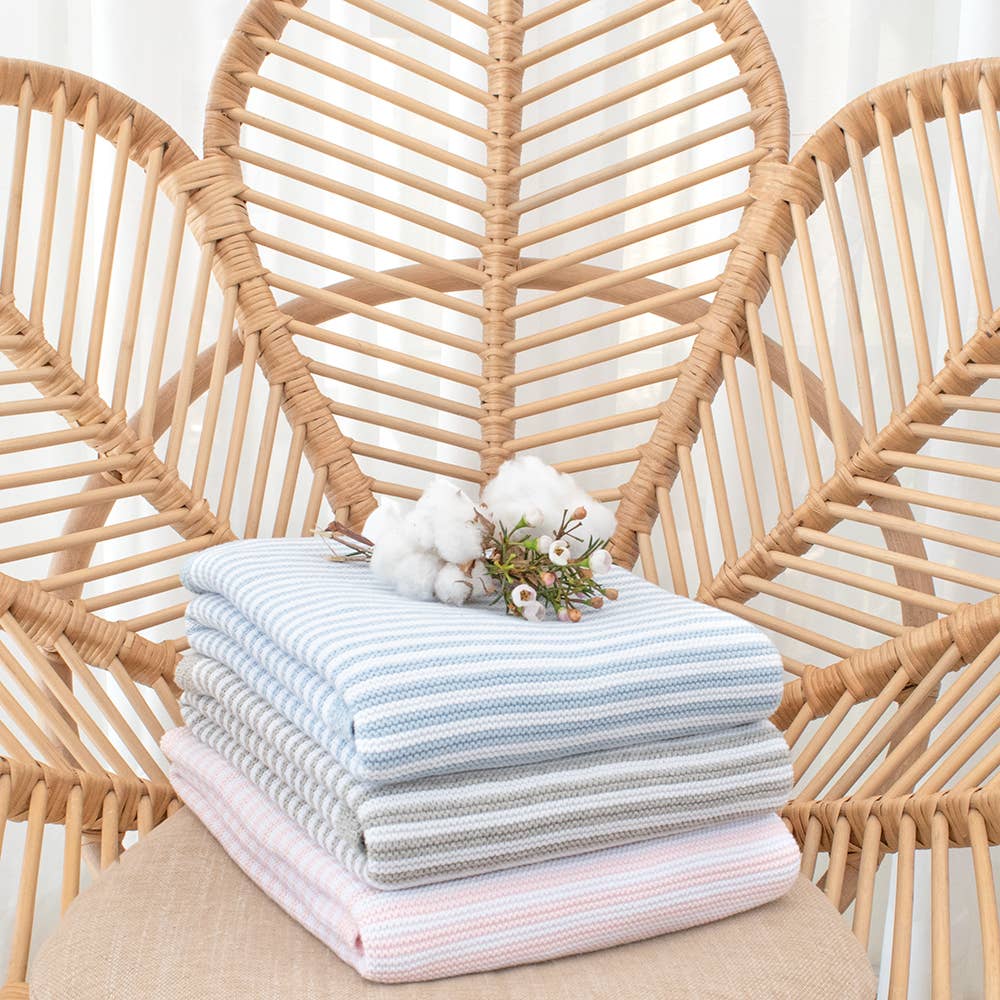 Blue Stripe-100% Cotton Knit Blanket