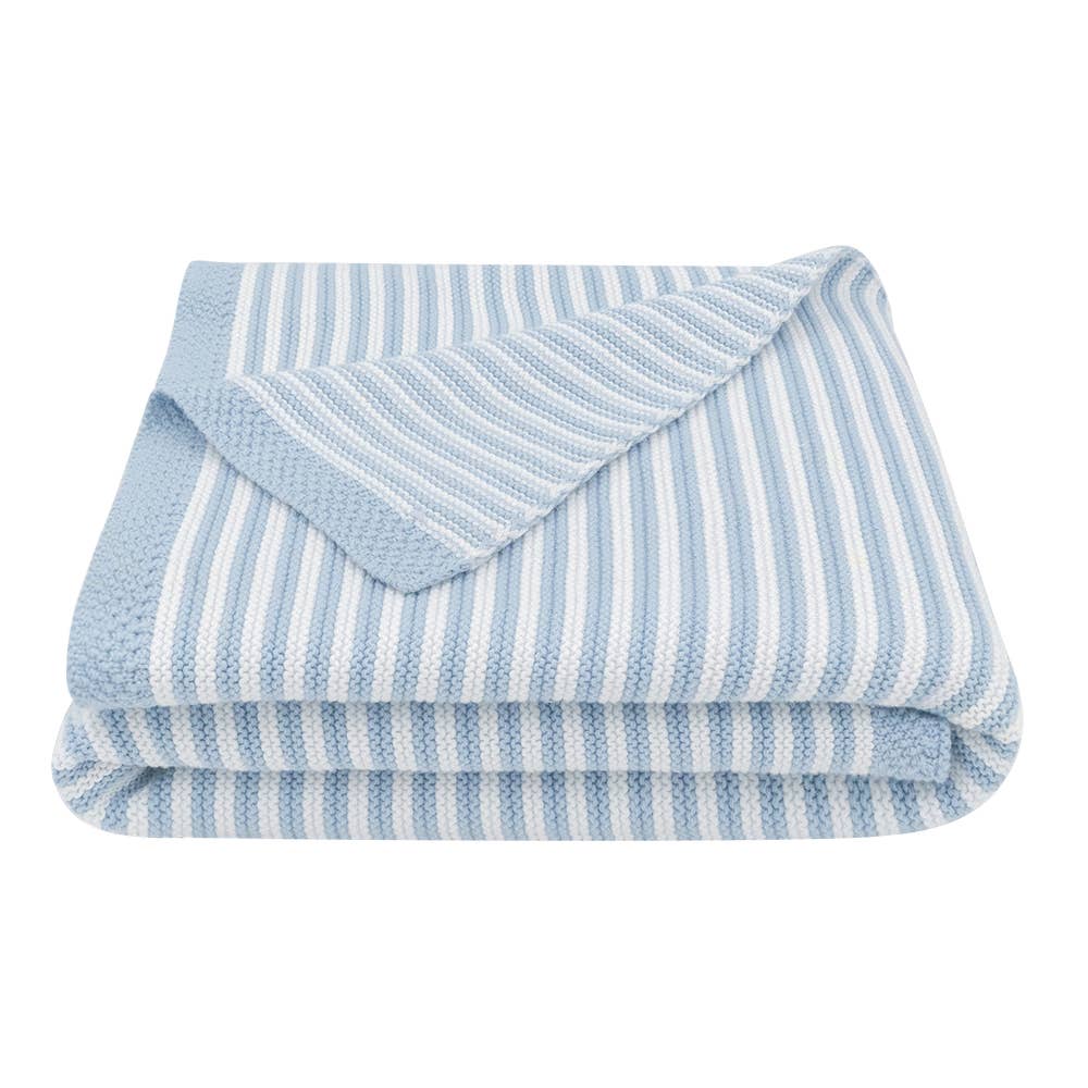 Blue Stripe-100% Cotton Knit Blanket