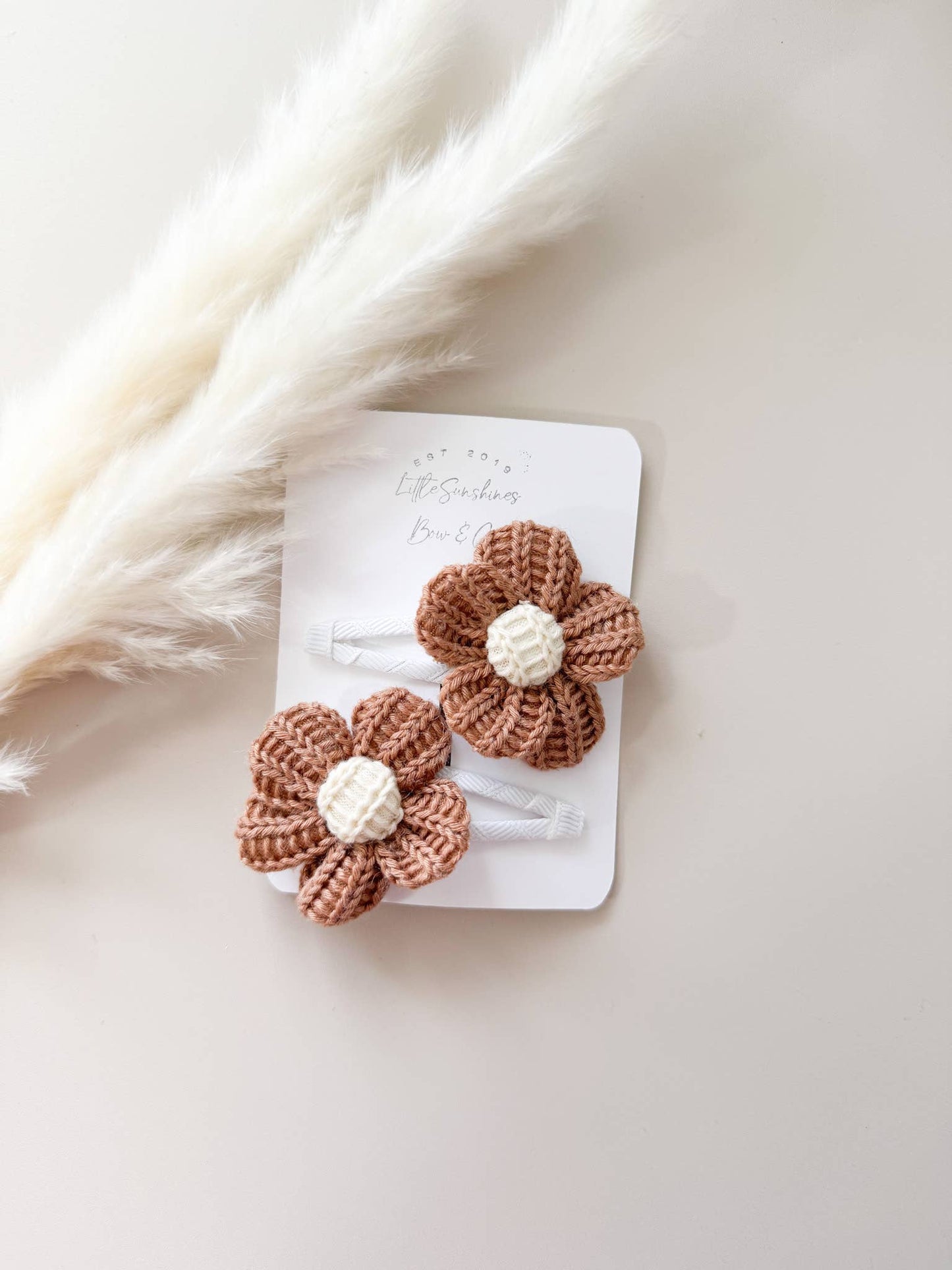 Little Sunshines Bow & Co - Quilted Flowers Hair Clips & Headbands: Brown & Cream Flower / Nylon Headband
