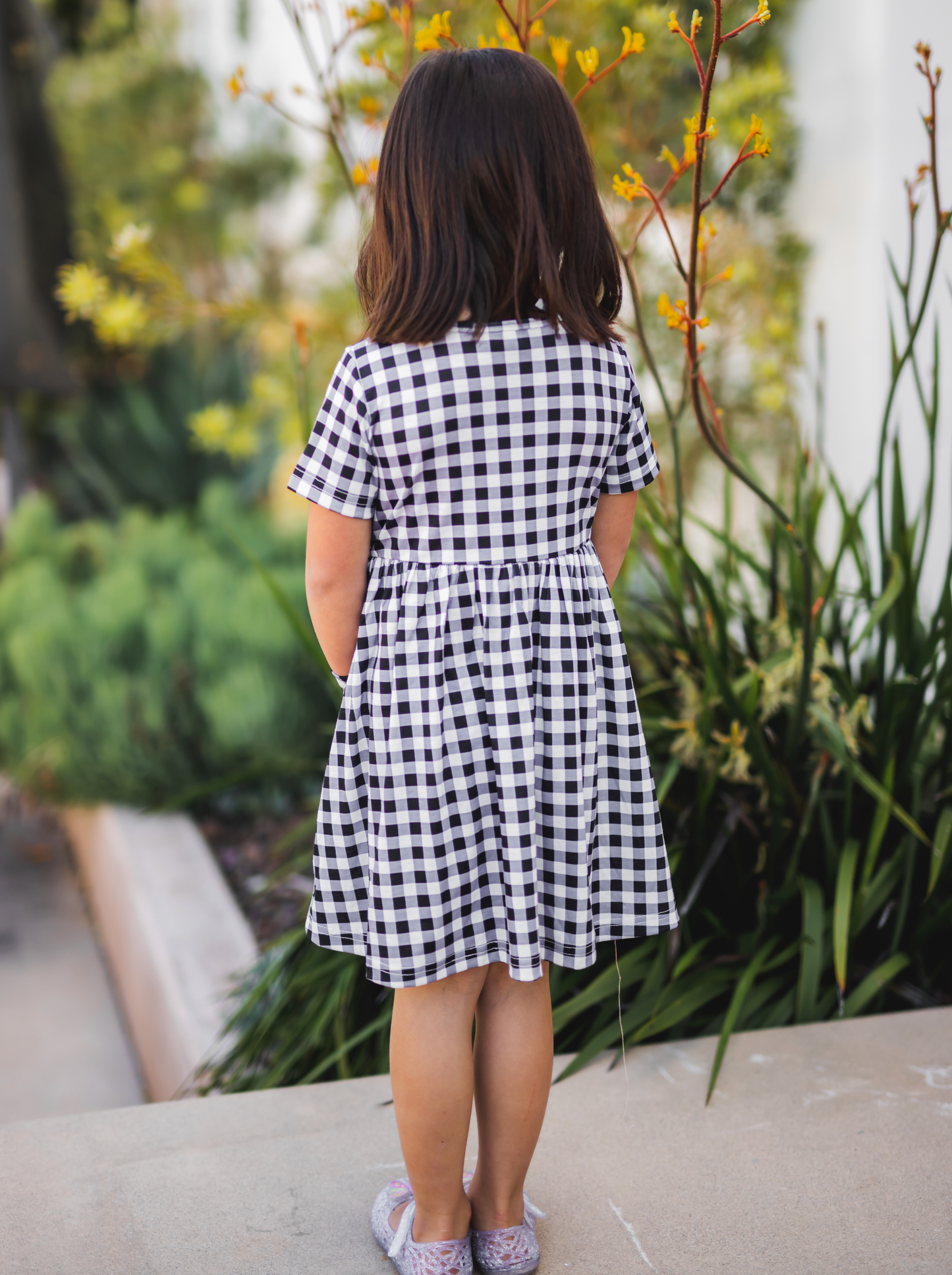 Gingham Little Girls Pocket Dress