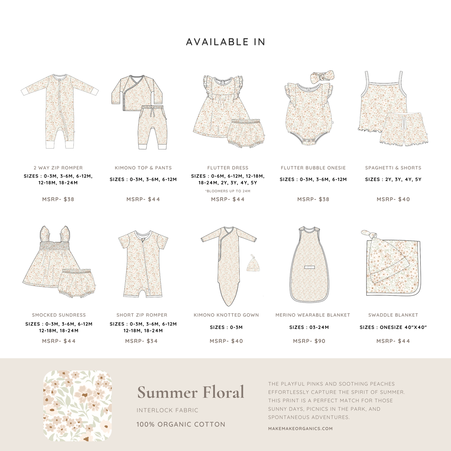 Organic Kimono Knotted Sleep Gown - Summer Floral