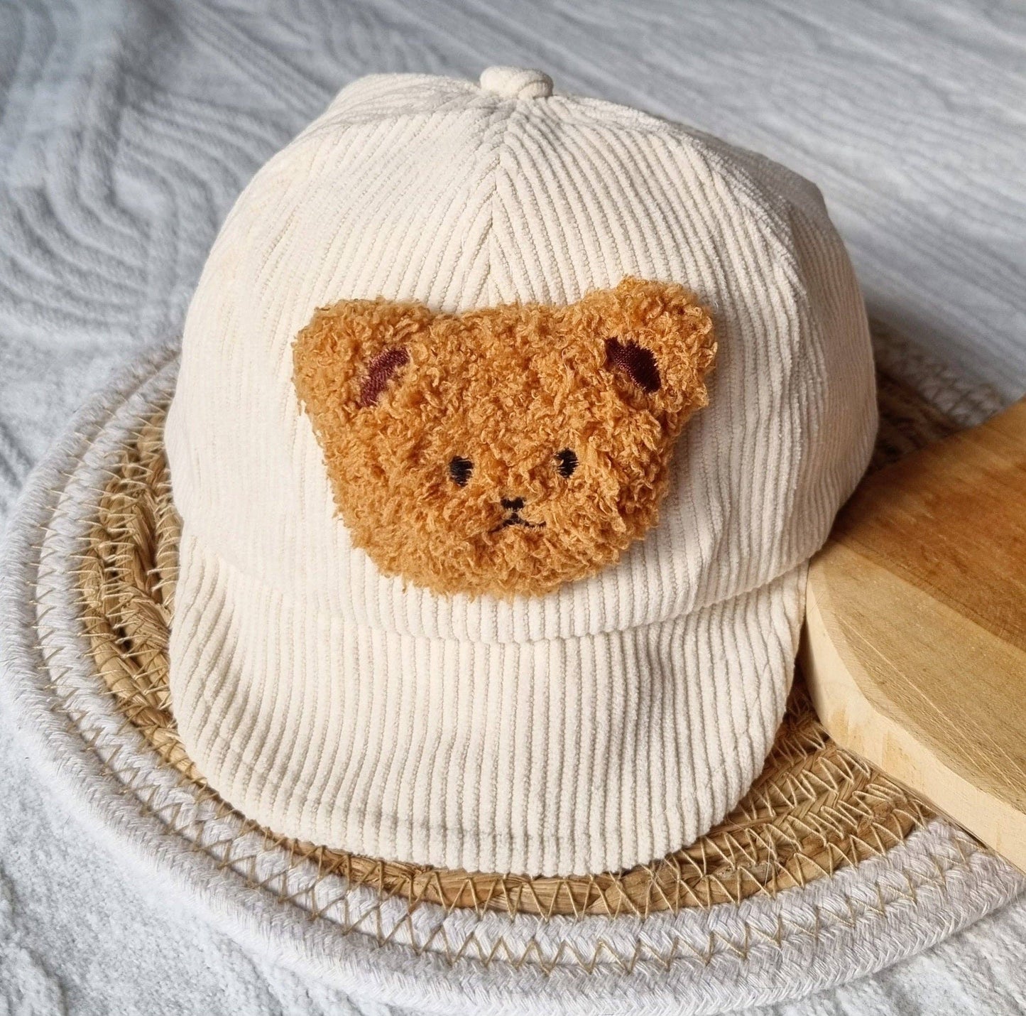 Beige corduroy teddy bear cap