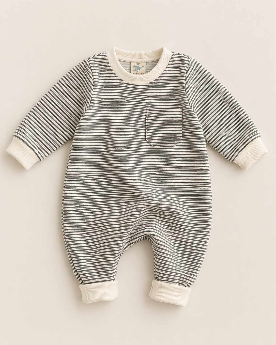Birdie Lane Baby + Kids - Striped Cozy Romper: 12-18M