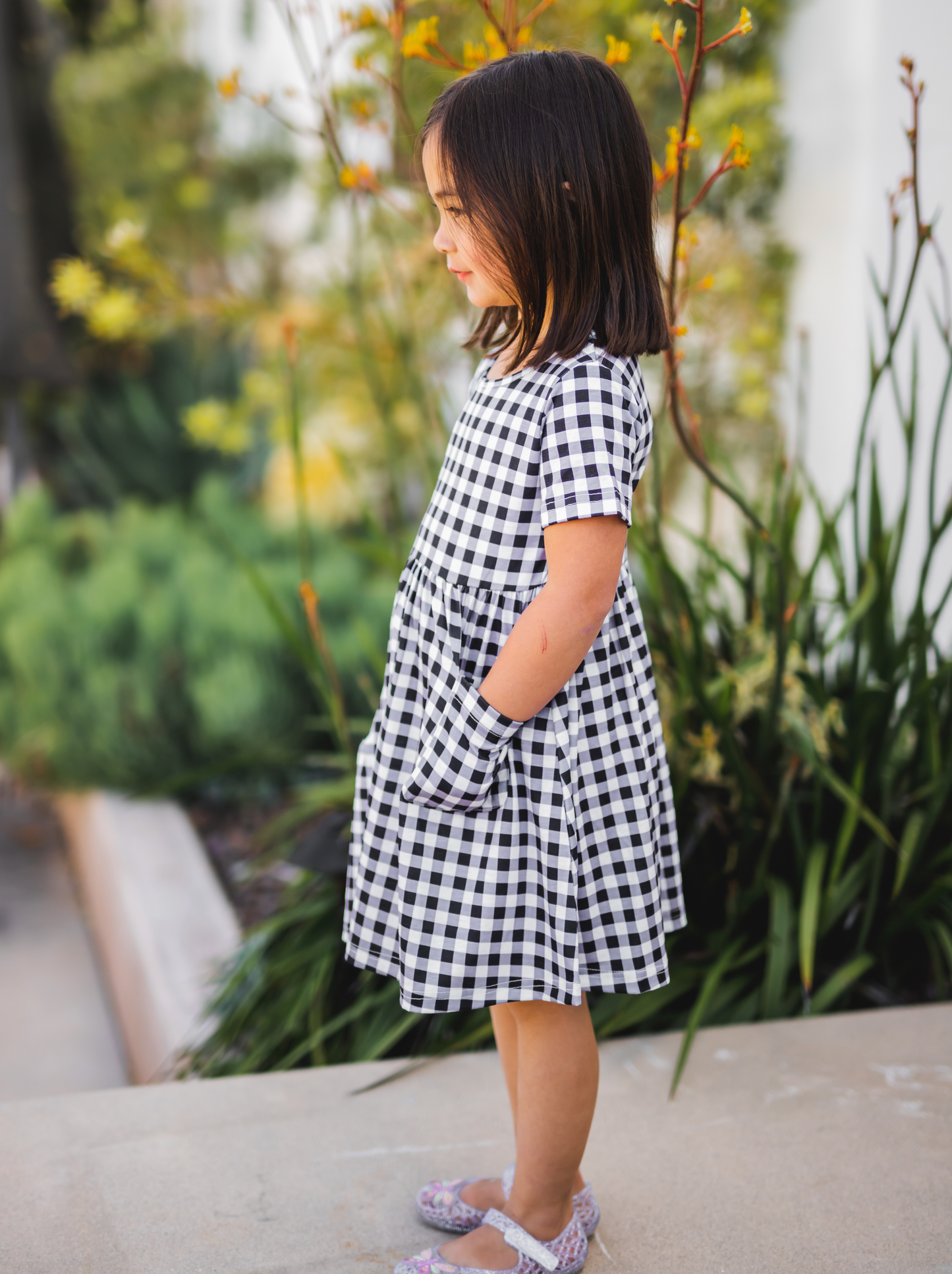 Gingham Little Girls Pocket Dress