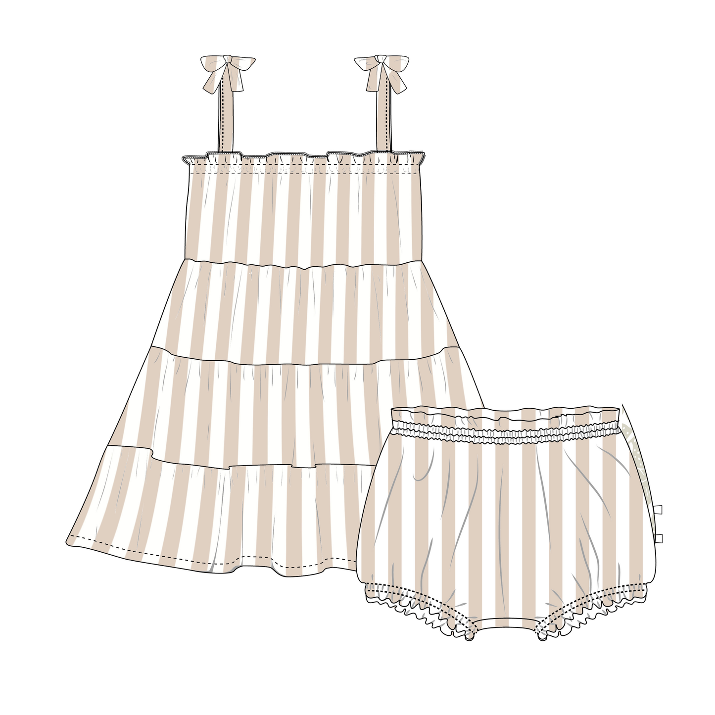 Organic Sleeveless Bubble Romper - Beige Stripes