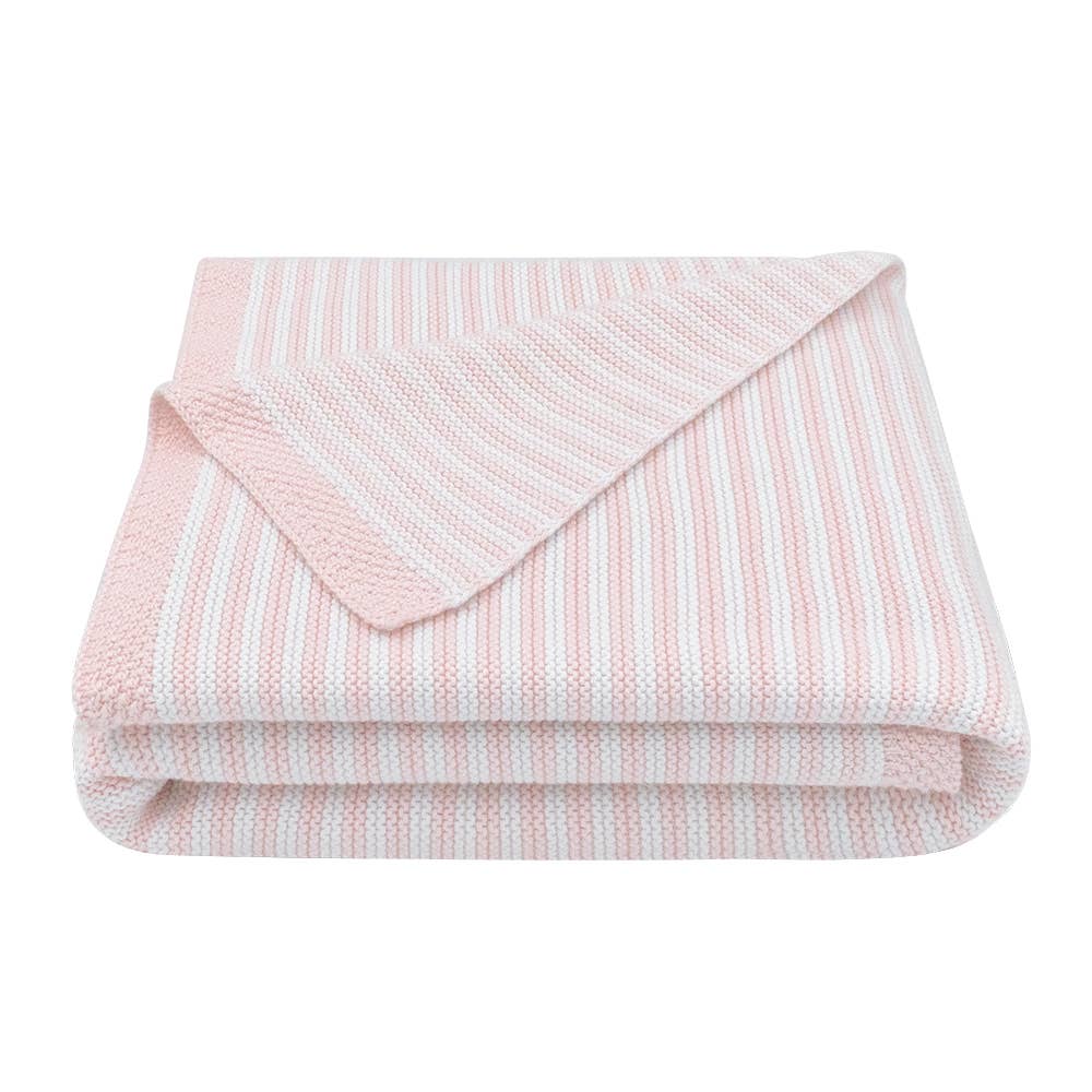Blush Stripe-100% Cotton Knit Blanket