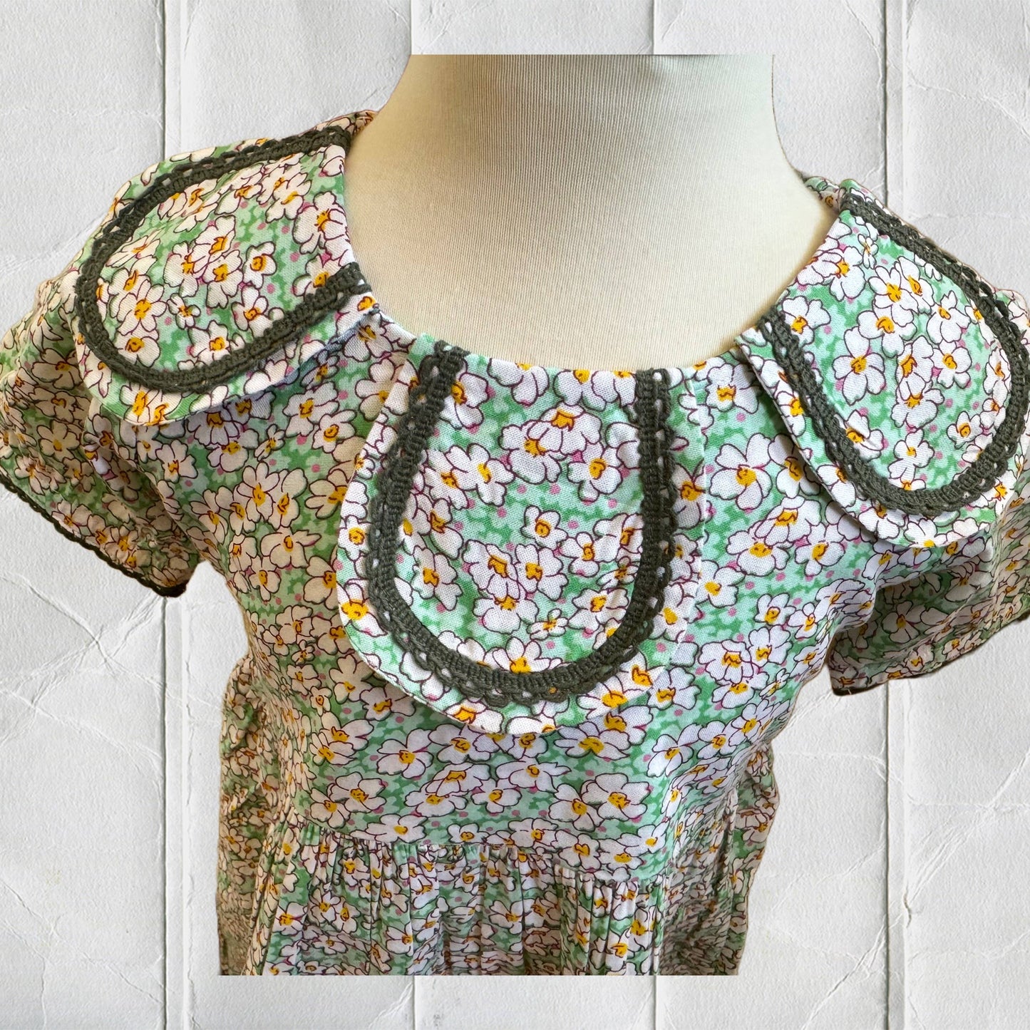 Green Floral Dress with Petal Collar
