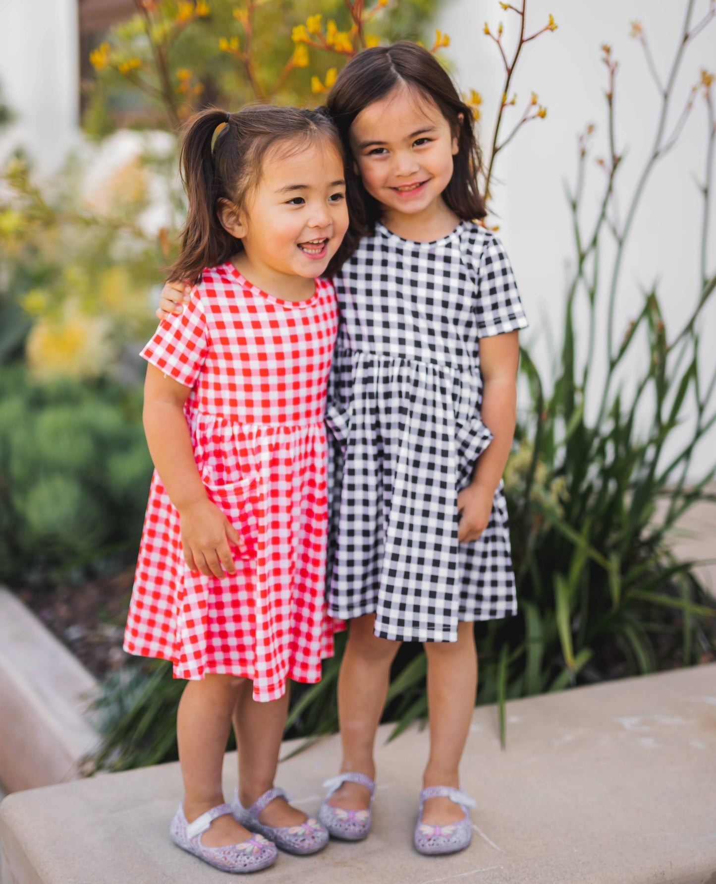 Gingham Little Girls Pocket Dress