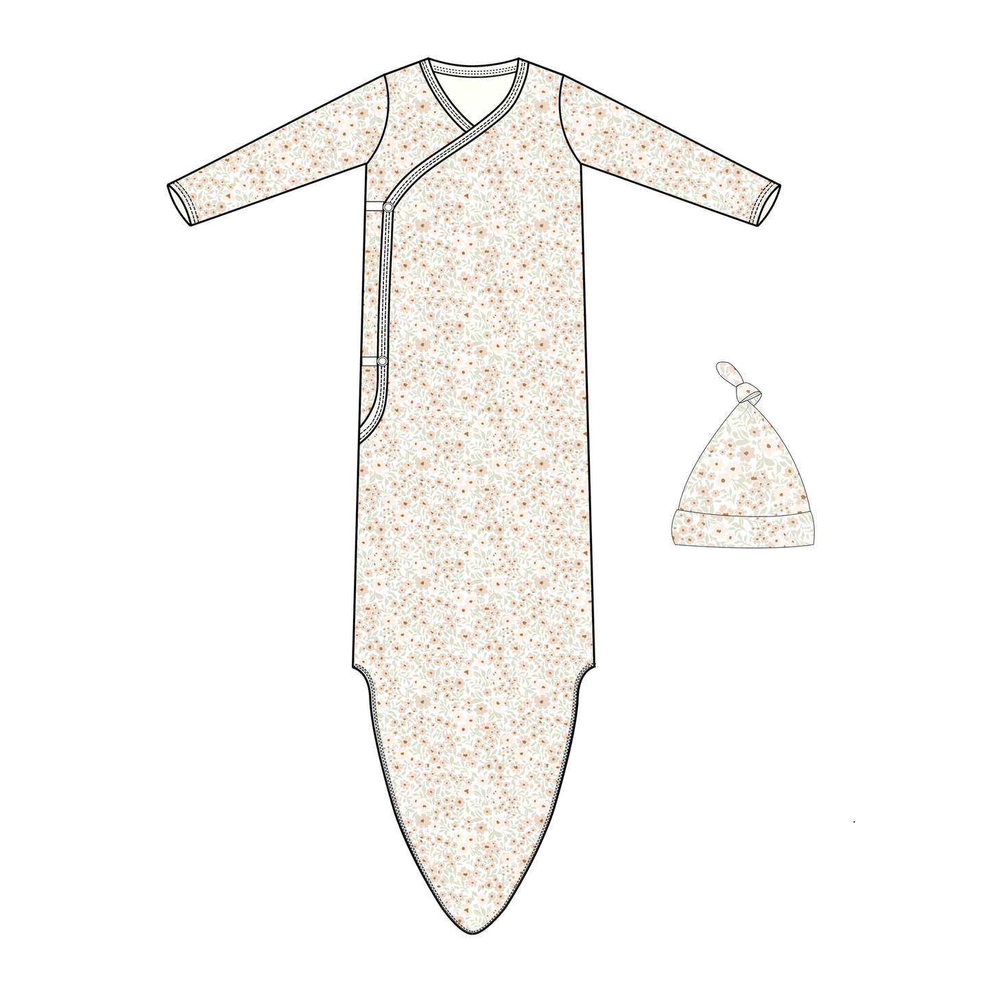 Organic Kimono Knotted Sleep Gown - Summer Floral