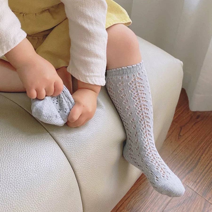 Crochet Knee Socks - Light Gray