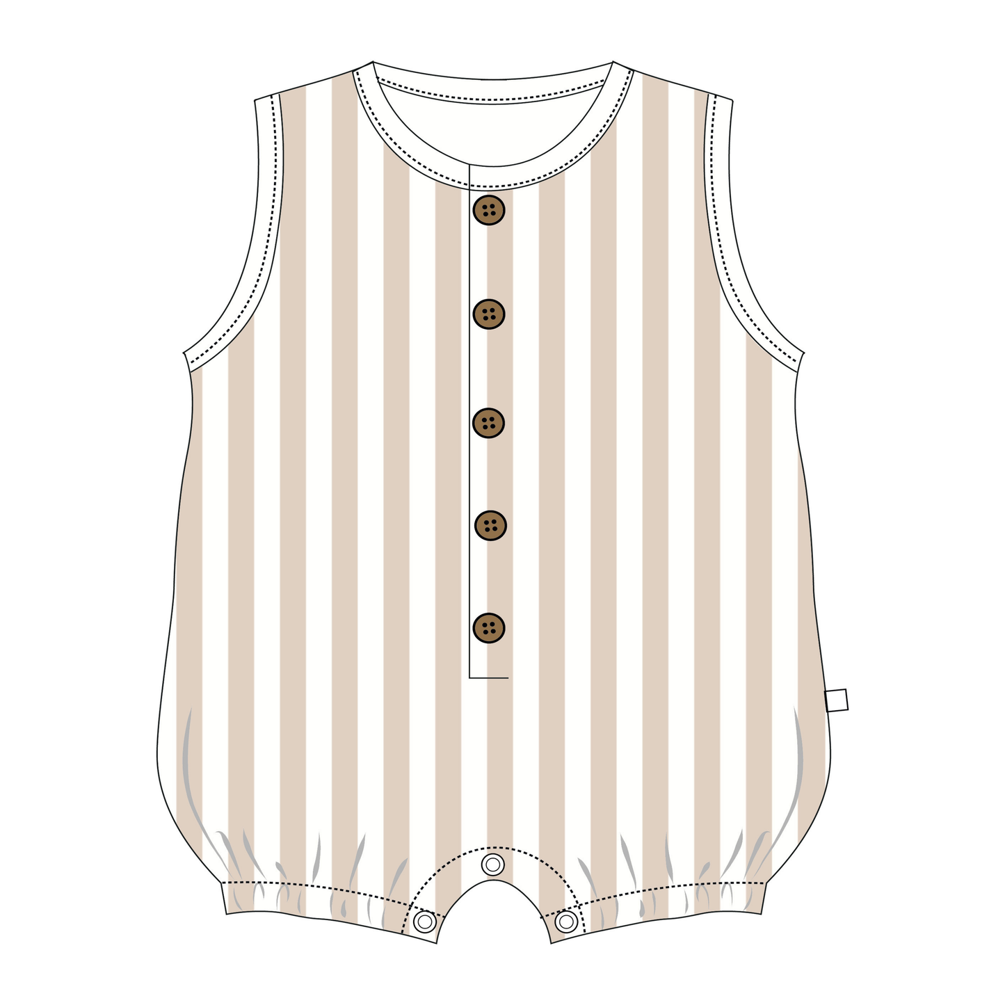 Organic Sleeveless Bubble Romper - Beige Stripes