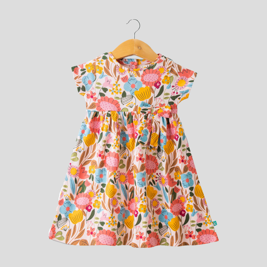 Floral Multicolor Dress with Ponytail Holder