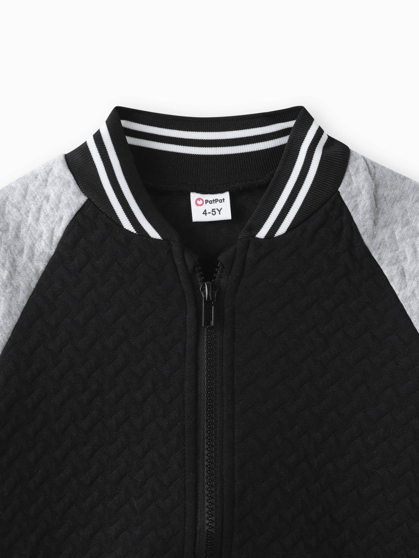 PatPat - 2-pcs Kid Boy Textured Striped Zipper Bomber Jacket & Pants: Black / 6-7 Years