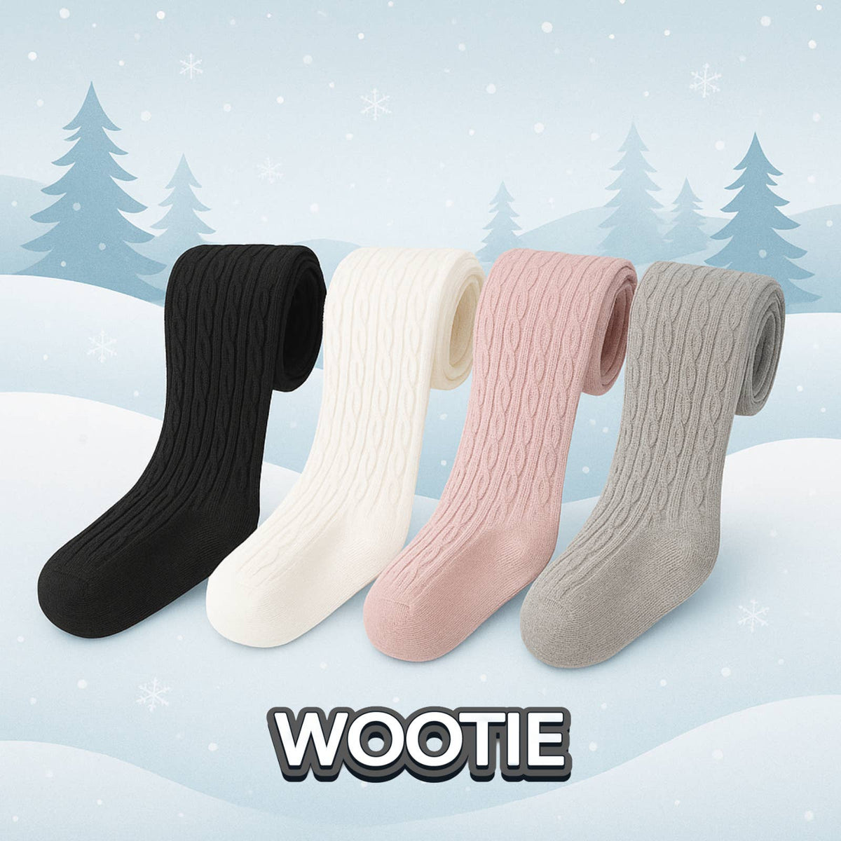 WOOTIE - Cotton Cable Winter Tights: Black