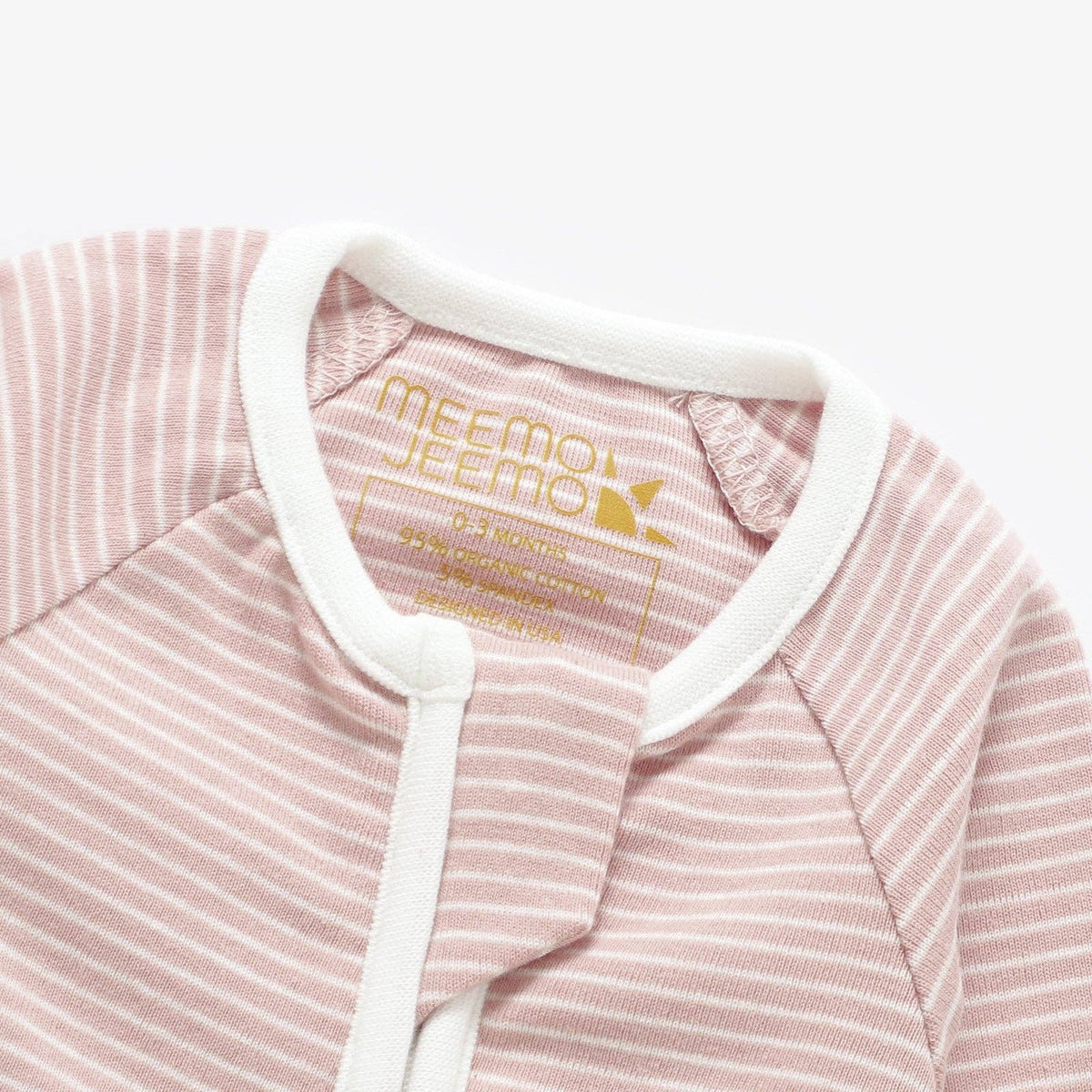 Meemo Jeemo - Organic Cotton Striped Peek-A-Poo Pajama in Pink: 0-3 Months