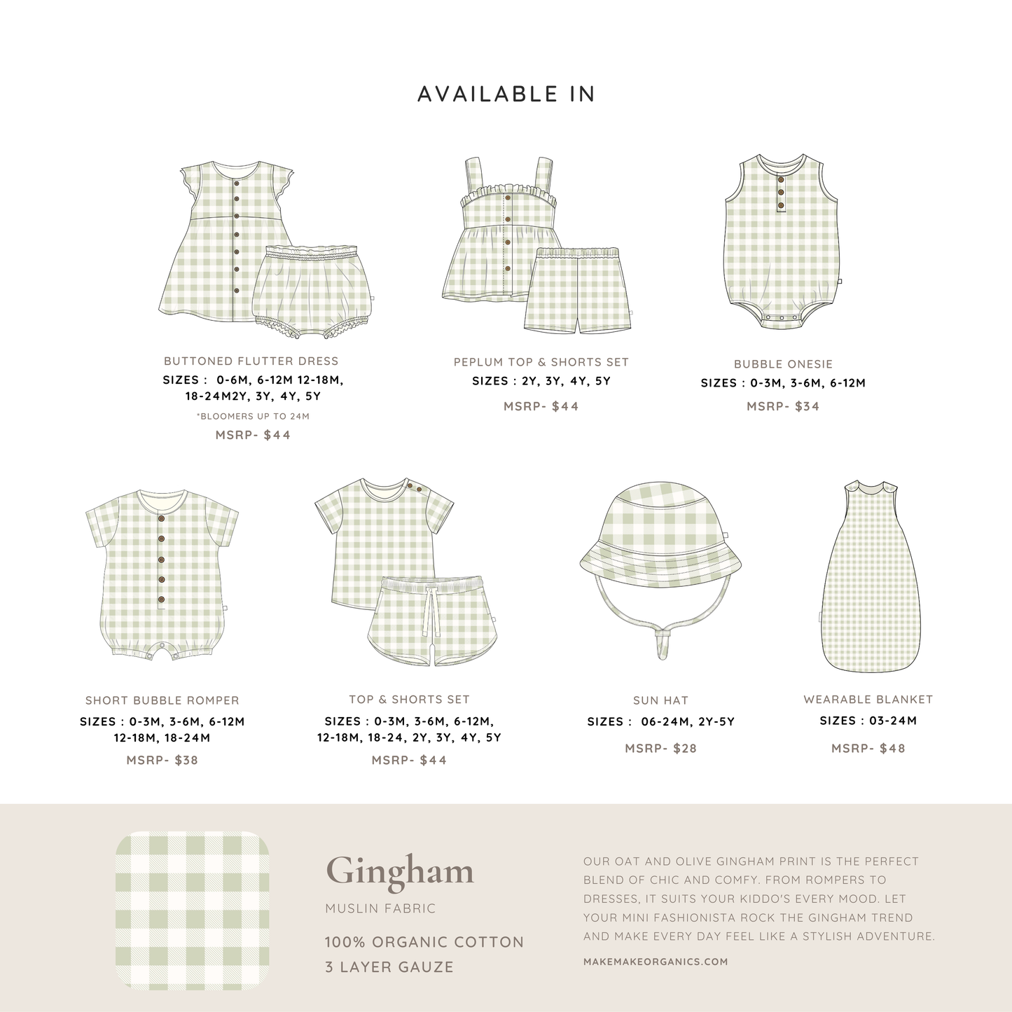 Organic Button Flutter Dress - Gingham