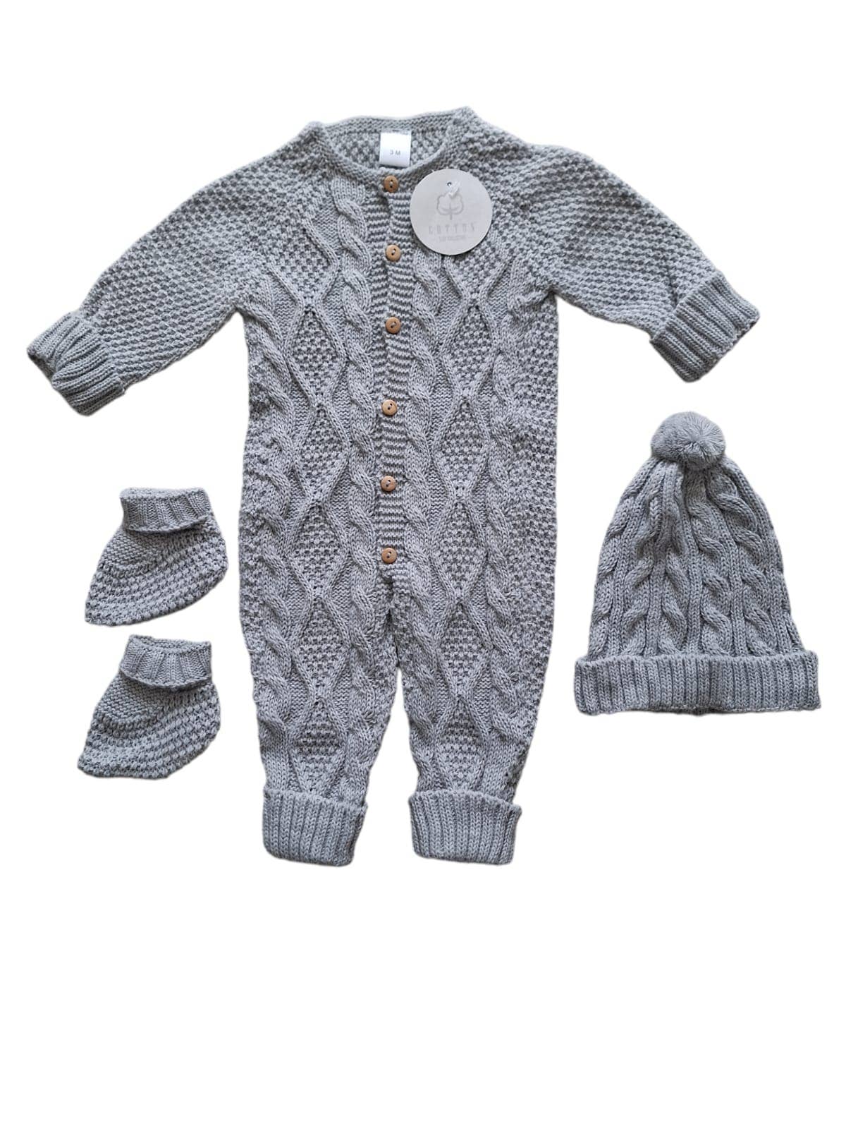 Knit Jumpsuit, Hat & Booties