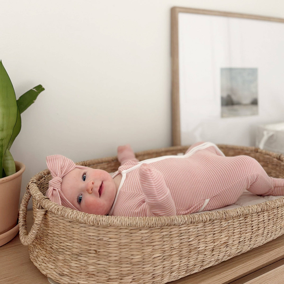 Meemo Jeemo - Organic Cotton Striped Peek-A-Poo Pajama in Pink: 18-24 Months
