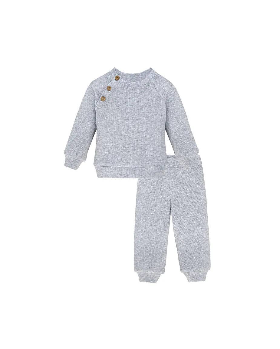 Lilax - Baby Ribbed Side-Buttoned Sweater Set: Gray / 12-18M