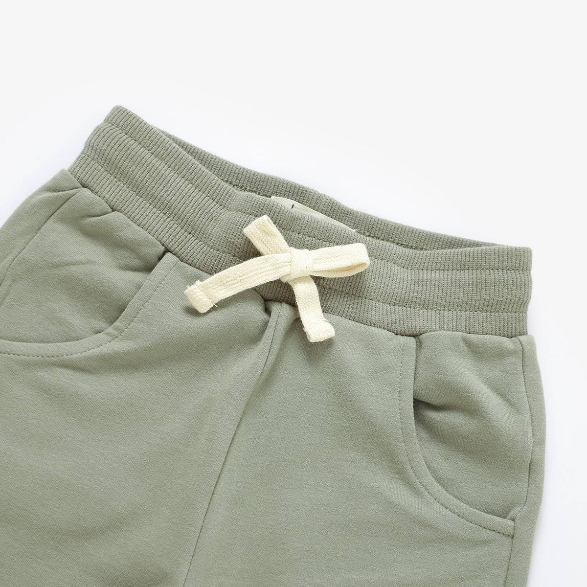 Almond Bud - The French Terry Organic Cotton Beach Jogger Set: Muted Sage / 12-18M
