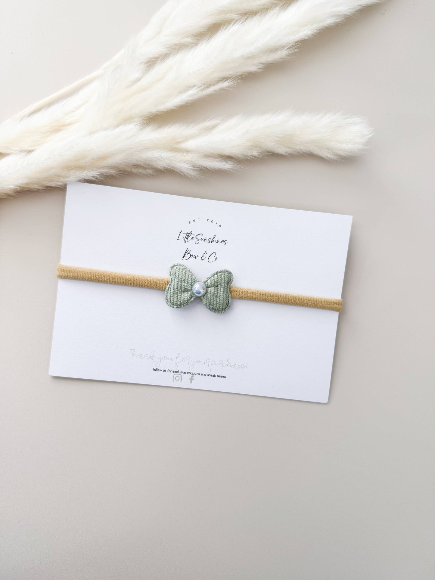 Little Sunshines Bow & Co - Corduroy Pearl Bow Nylon Headband: Gray