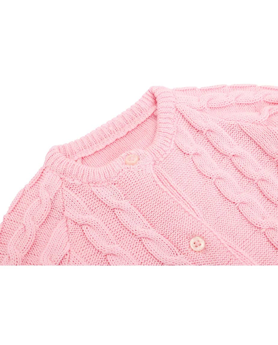 Lilax - Baby Girls' Cable Knit Long Sleeve Cotton Cardigan: White / 18-24M