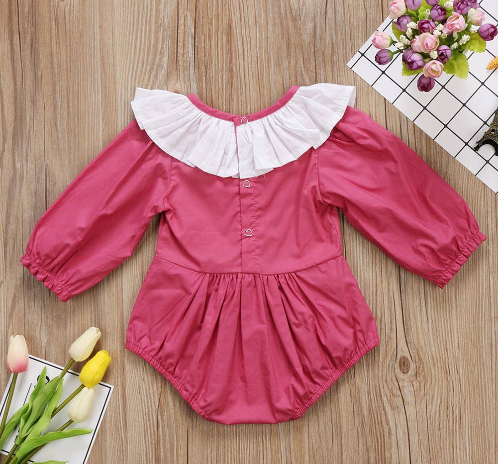 Fennco Styles - Fuchsia Ruffled Collar Cotton Baby Romper : 12-18 Months