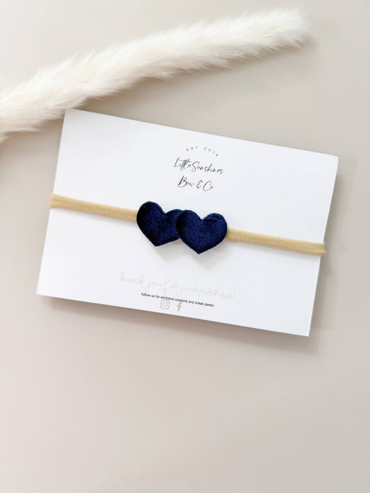 Little Sunshines Bow & Co - Double Velvet Heart Nylon Headband: Royal Blue