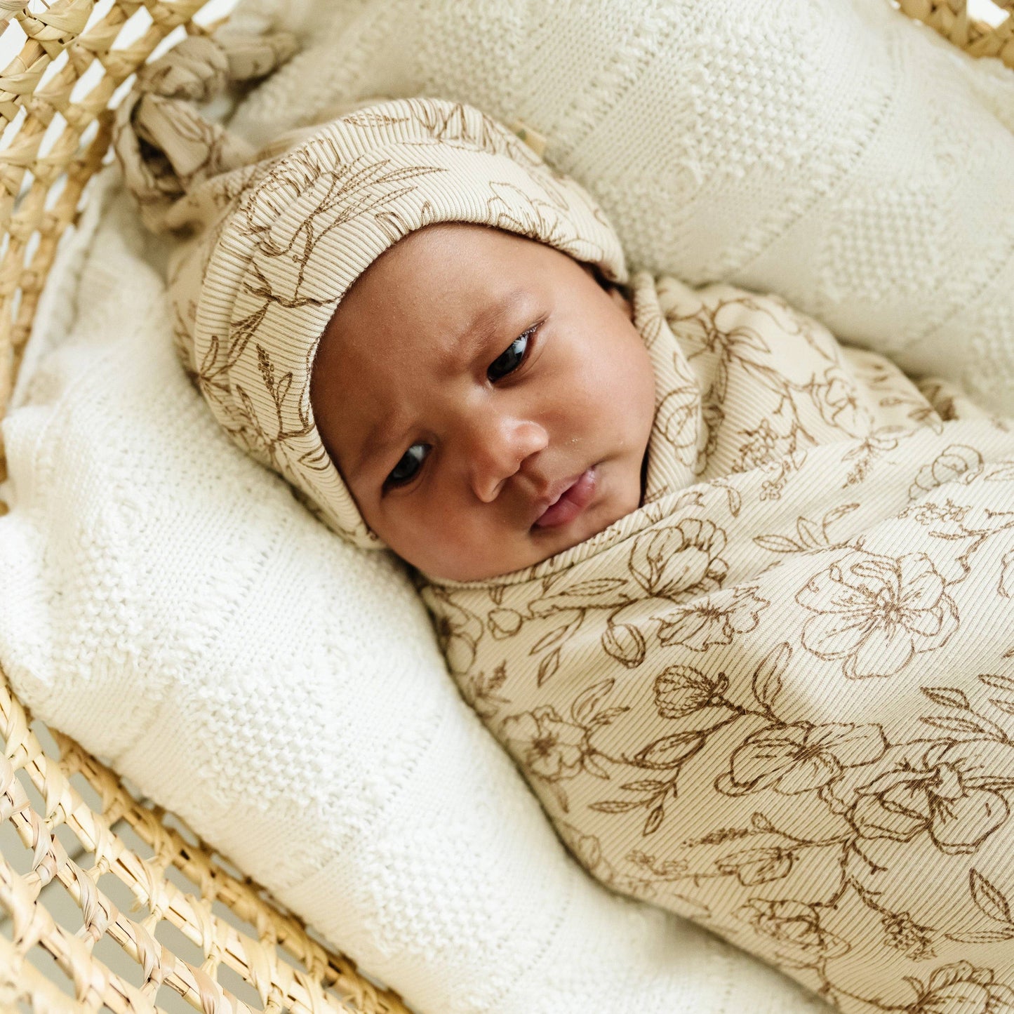 Organic Swaddle Blanket & Hat - Vintage Bloom