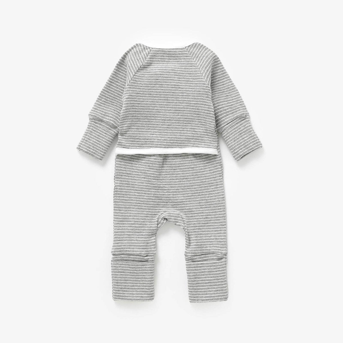 Meemo Jeemo - Organic Cotton Striped Peek-A-Poo Pajama in Light Grey: 3-6 Months