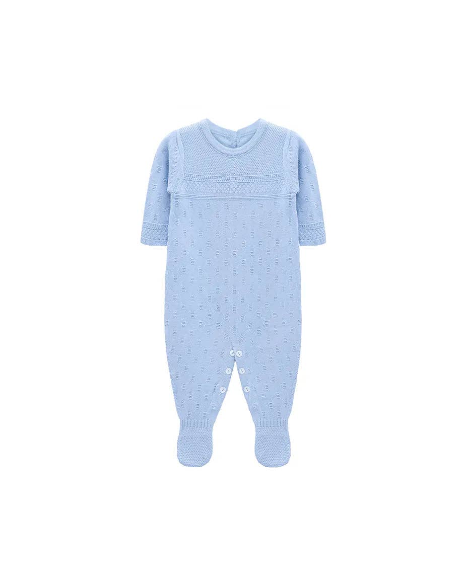 Lilax - Newborn Baby Pointelle Textured Knit Jumpsuit: Blue / 6-9M