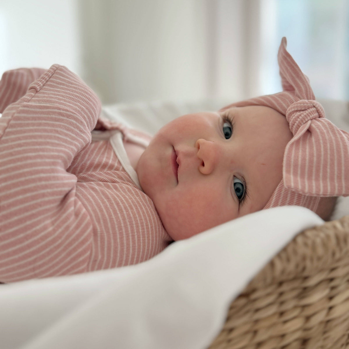 Meemo Jeemo - Organic Cotton Striped Peek-A-Poo Pajama in Pink: 18-24 Months