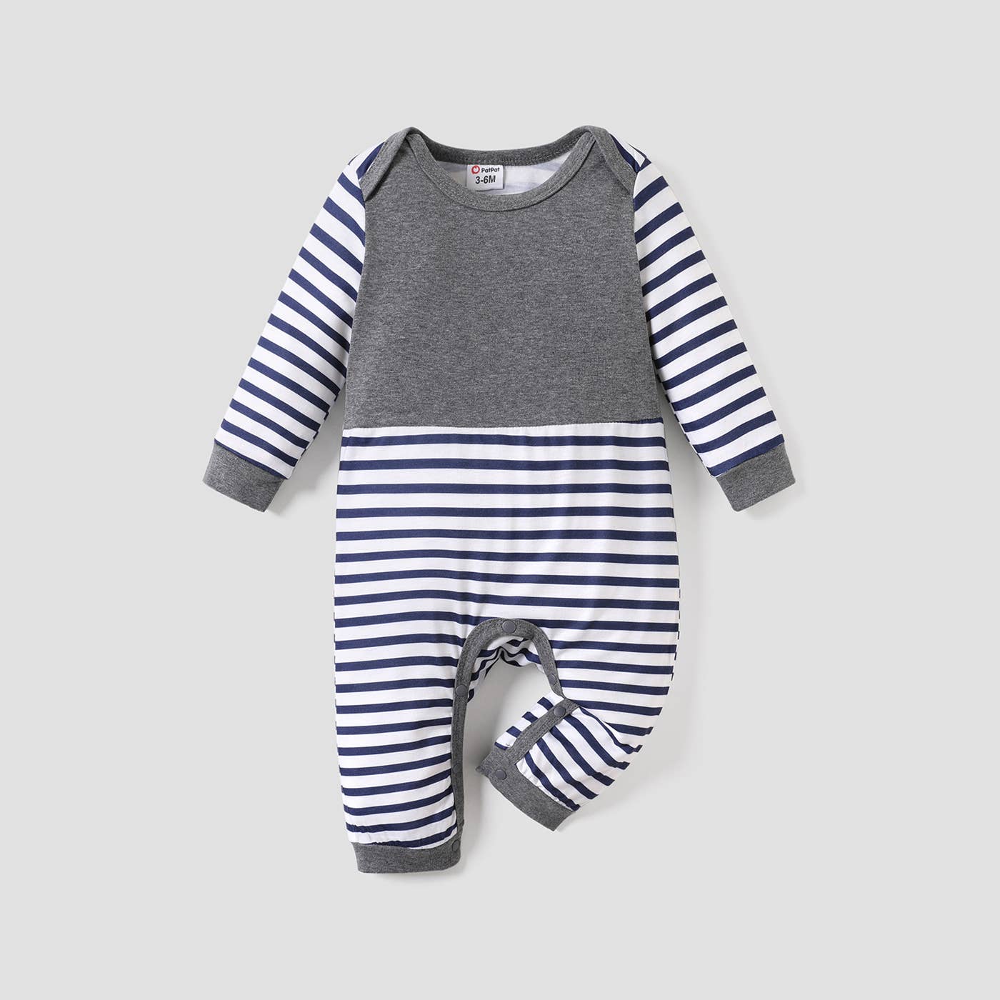 PatPat - Baby Boy All Over Striped or Star Print Long-sleeve Jumpsuit: White / 3-6 Months