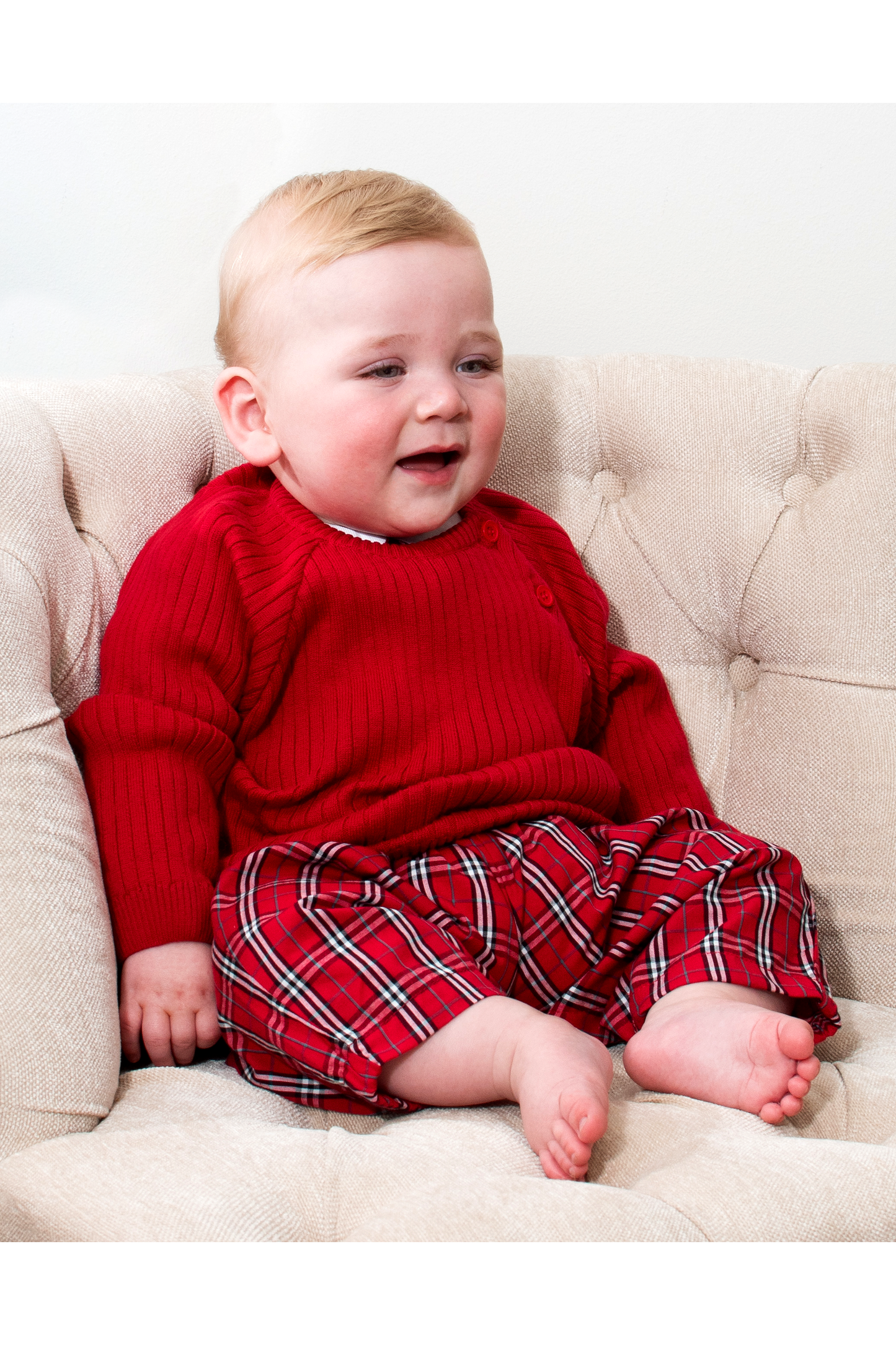 Julius Berger & Carriage Boutique - Red & White Plaid Baby Boy Pants Set: 3M
