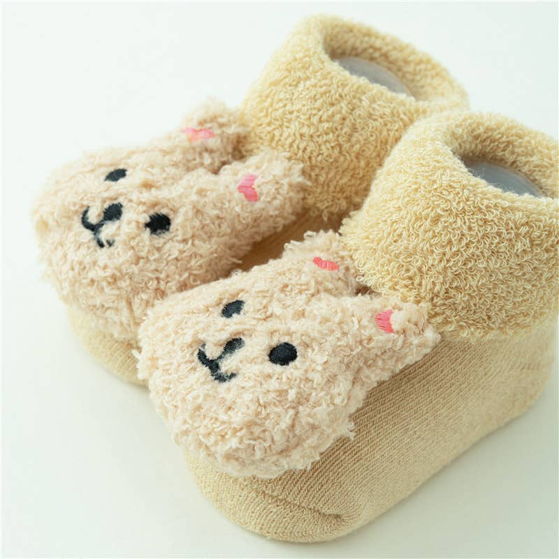 PatPat - Baby Toddler Cute Doll Terry Thick Non-slip Socks: Khaki / 12-24 Month