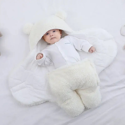 PatPat - Baby Winter Cotton Plush Hooded Swaddles: White / 18-36M