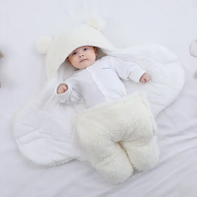 PatPat - Baby Winter Cotton Plush Hooded Swaddles: Gray / 18-36M