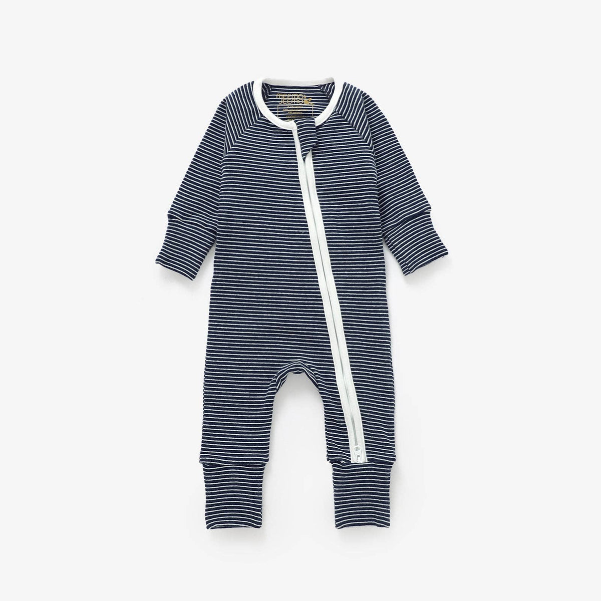 Meemo Jeemo - Organic Cotton Striped Peek-A-Poo Pajama in Navy Blue: 3-6 Months