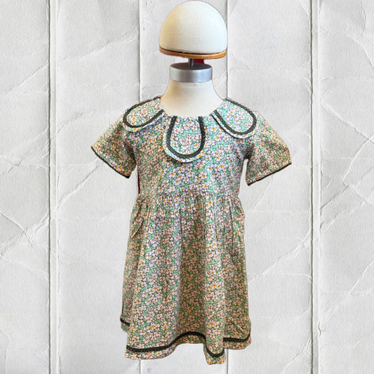 Green Floral Dress with Petal Collar